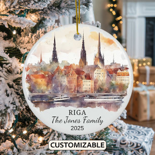 Personalised Riga Ornament, Latvia Gift Ceramic Tree Decoration