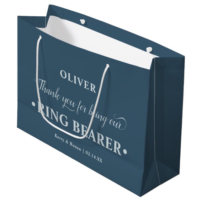 Personalised Ring Bearer Blue Thank You Large Gift Bag (Front Angled)