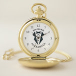 Personalised Ring Bearer Tuxedo Black White Pocket Watch<br><div class="desc">A personalised keepsake pocket watch for the ring bearer in your wedding party,  featuring a black illustration of a tuxedo framed by the words "ring bearer" and the child's first name in curved black type.</div>