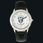 Personalised Ring Bearer Tuxedo Black White Watch<br><div class="desc">A personalised keepsake wristwatch for the ring bearer in your wedding party,  featuring a black illustration of a tuxedo framed by the words "ring bearer" and the child's first name in curved black type.</div>