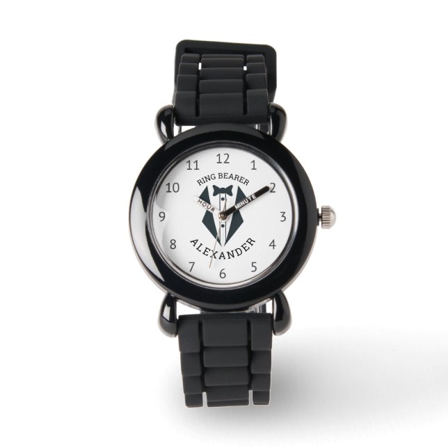 Personalised Ring Bearer Tuxedo Black White Watch (Front)