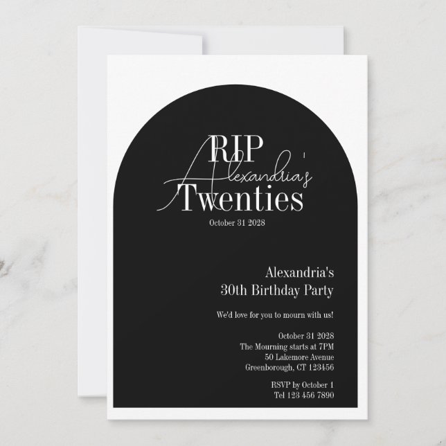 Personalised RIP 20s 30th birthday party Invitation (Front)