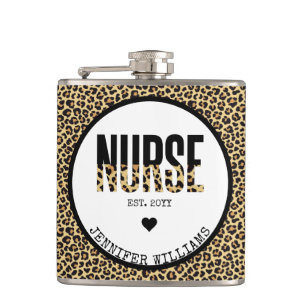 Personalised RN Cheetah Nurse Graduation Gift Hip Flask