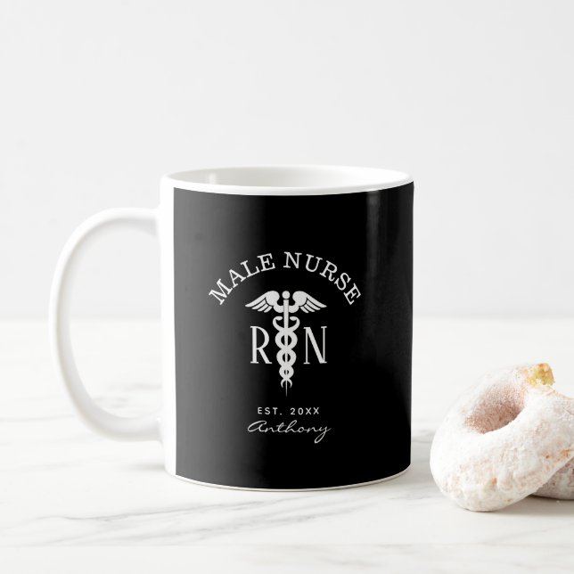 Personalised RN Male Nurse Graduation Gift Coffee Mug (With Donut)