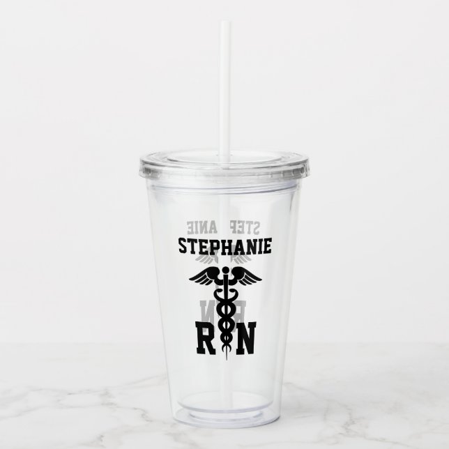 Personalised RN Medical Symbol Nurse Graduation Acrylic Tumbler (Front)
