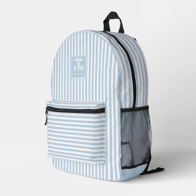 Personalised RN Modern and Elegant Stripes Pattern Printed Backpack (Back Corner Right)