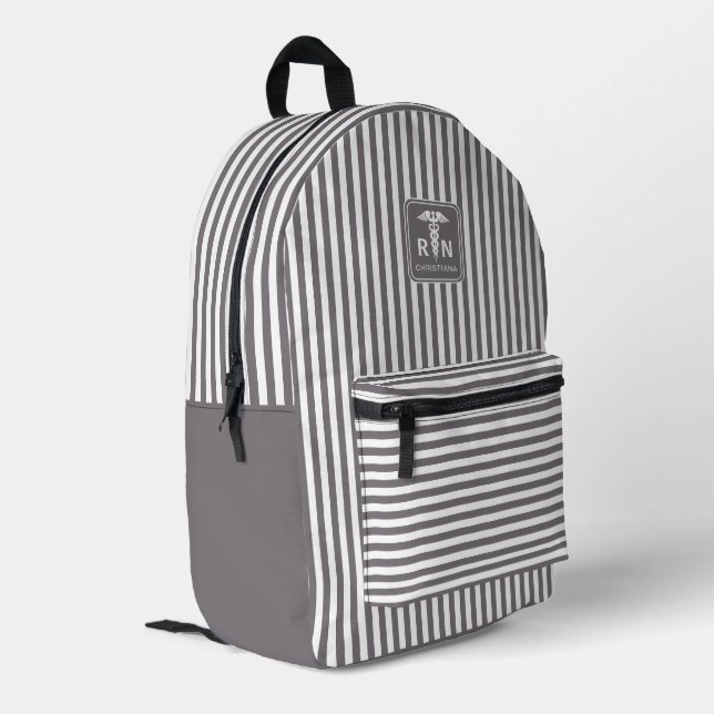 Personalised RN Modern and Elegant Stripes Pattern Printed Backpack (Back Corner Left)
