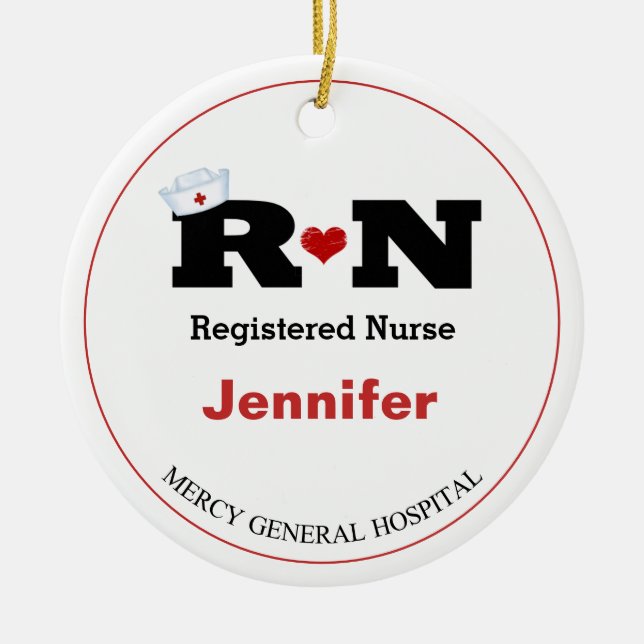 Personalised Rn Nurse Christmas Ceramic Ornament (Front)