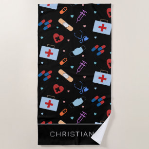 Personalised RN Nurse   Doctor Medical Pattern Beach Towel