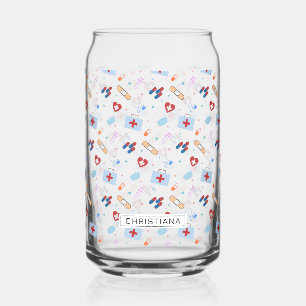 Personalised RN Nurse Doctor Medical Pattern Can Glass