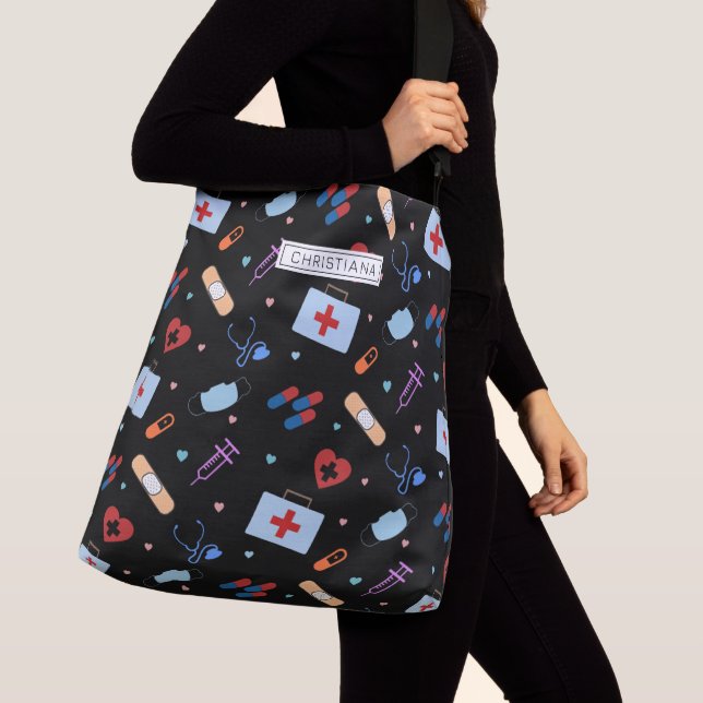 Personalised RN Nurse | Doctor Medical Pattern Crossbody Bag (Close Up)