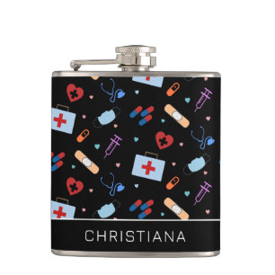 Personalised RN Nurse Doctor Medical Pattern Hip Flask