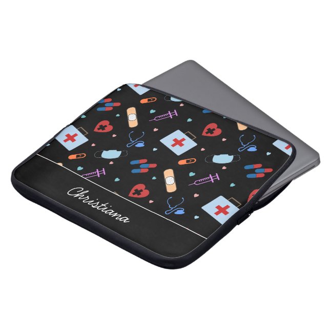 Personalised RN Nurse | Doctor Medical Pattern Laptop Sleeve (Front Top)