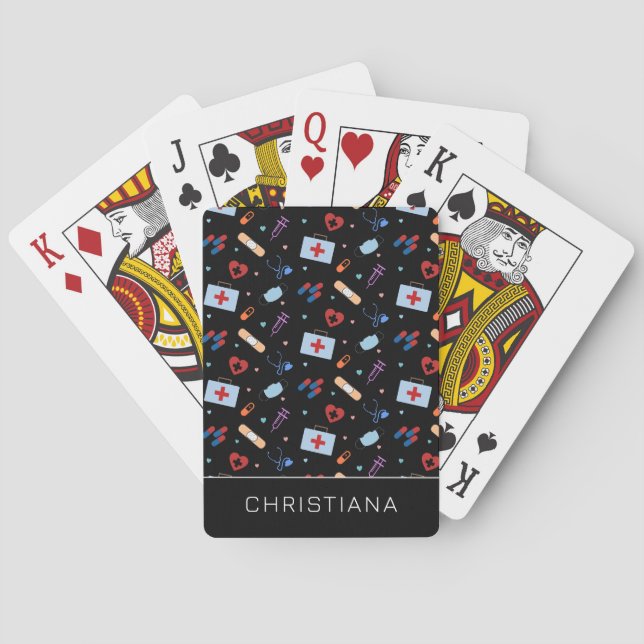 Personalised RN Nurse | Doctor Medical Pattern Playing Cards (Back)