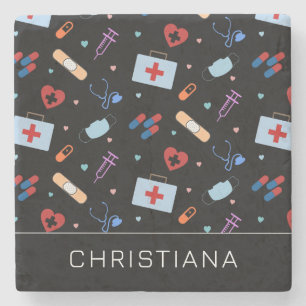 Personalised RN Nurse   Doctor Medical Pattern Stone Coaster