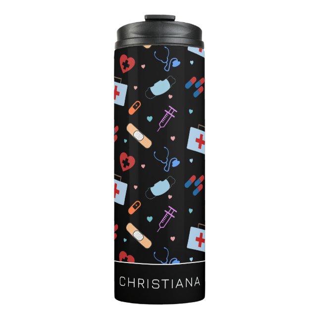 Personalised RN Nurse | Doctor Medical Pattern Thermal Tumbler (Front)