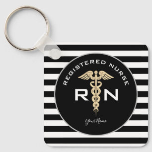 Personalised RN Nurse Modern Black Gold  Key Ring