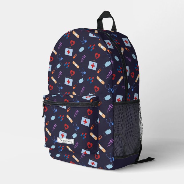 Personalised RN Nursing Med School Student Pattern Printed Backpack (Back Corner Right)