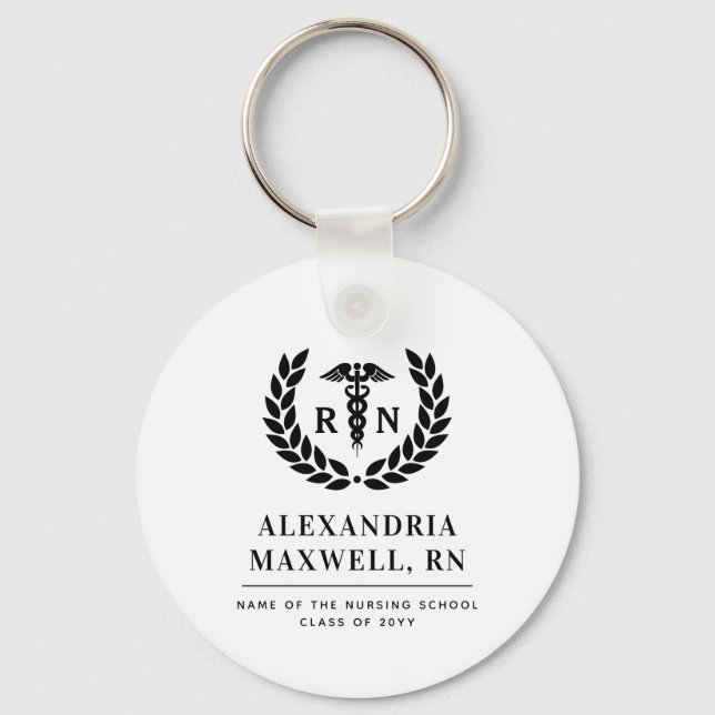 Personalised RN Nursing School Graduation Elegant Key Ring (Front)