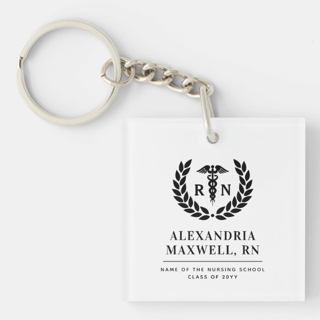 Personalised RN Nursing School Graduation Elegant Key Ring (Front)