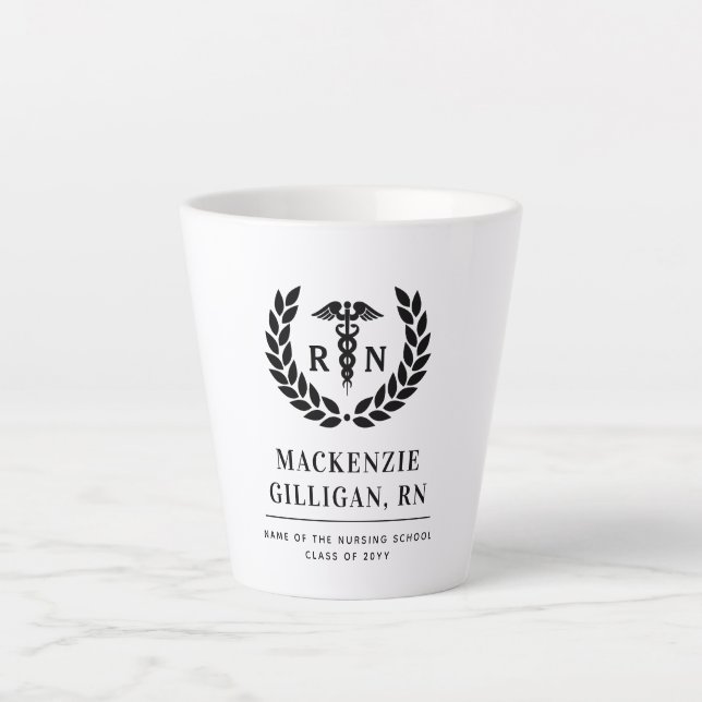 Personalised RN Nursing School Graduation Elegant Latte Mug (Front)