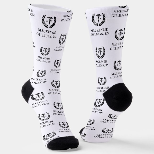 Personalised RN Nursing School Graduation Elegant Socks (Angled)
