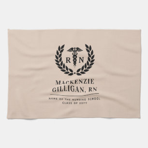 Personalised RN Nursing School Graduation Elegant Tea Towel