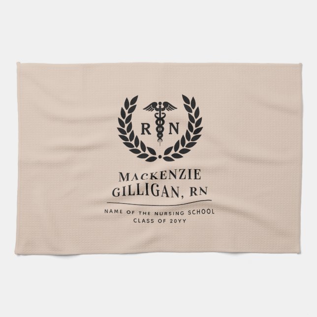 Personalised RN Nursing School Graduation Elegant Tea Towel (Horizontal)