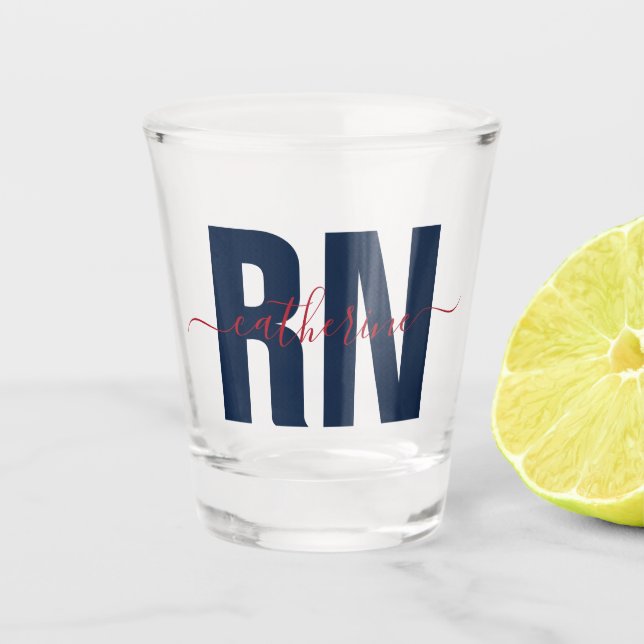 Personalised RN Registered Nurse Blue & Red  Shot Glass (Front)