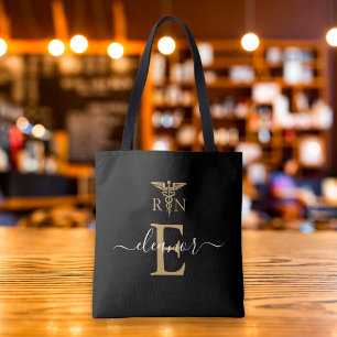 Personalised RN Registered Nurse Gold Monogram Tote Bag