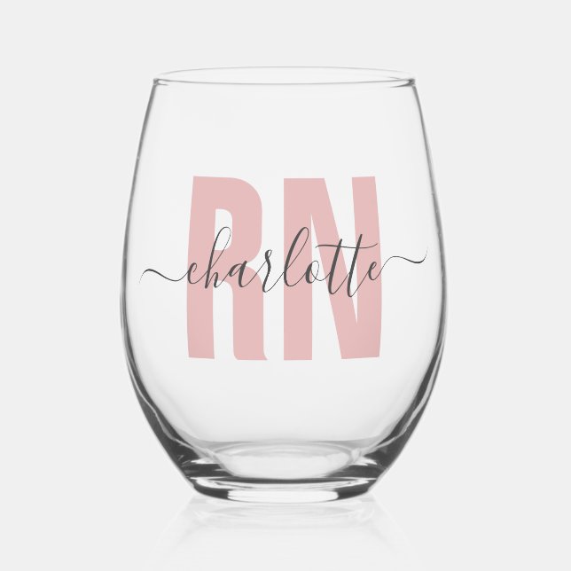 Personalised RN Registered Nurse Graduation Stemless Wine Glass (Front)