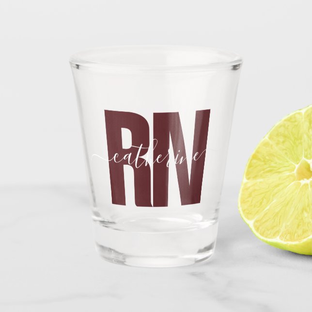 Personalised RN Registered Nurse White & Maroon Shot Glass (Front)