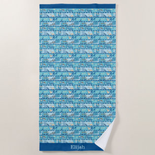 Personalised Road Construction Trucks Blue Teal Beach Towel
