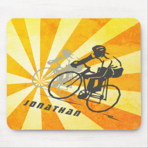 Personalised Road Cyclists and Retro Sunburst Bike Mouse Mat