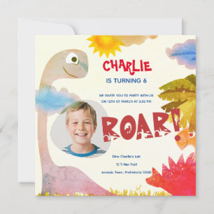 Personalised ROAR Dinosaur Birthday Invitation