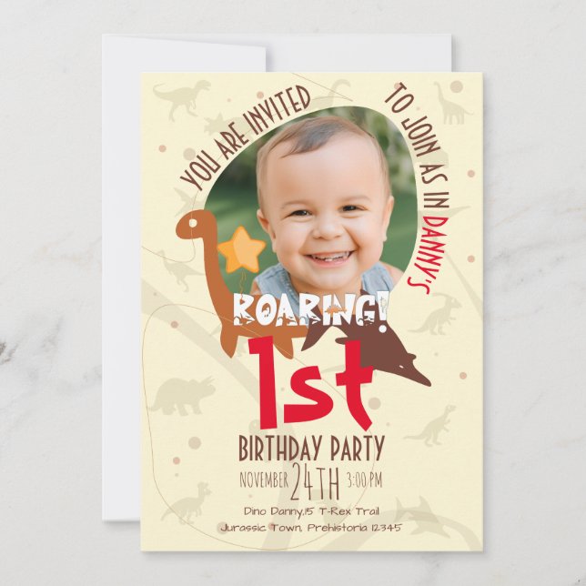 Personalised Roaring Dinosaur 1st Birthday  Invitation (Front)