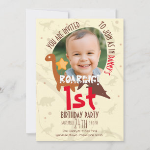 Personalised Roaring Dinosaur 1st Birthday  Invitation