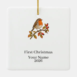 Personalised Robin Baby First Christmas Ceramic Ornament