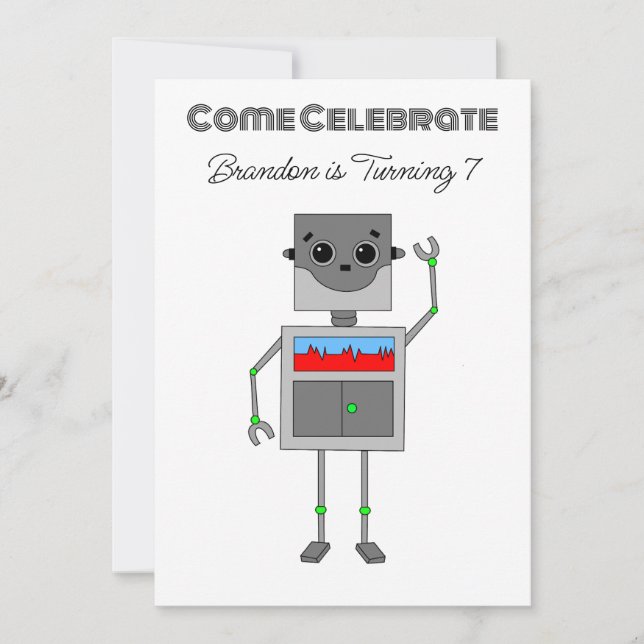 Personalised Robot Birthday for Boy Invitation (Front)