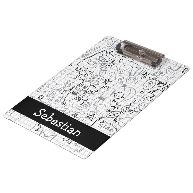 Personalised Robot Rocket Ship And Alien Moon Clipboard (Angled)