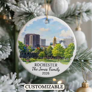 Personalised Rochester Ornament, Custom Minnesota Ceramic Tree Decoration