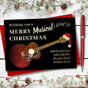 Personalised Rock and Roll Christmas Guitar Gold Foil Holiday Card