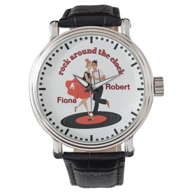 Personalised Rock Around the Clock, Retro Jive Watch (Front)