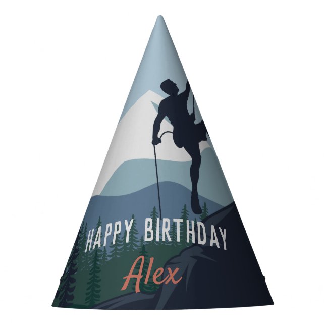 Personalised Rock Climbing Theme Birthday Party Hat (Front)