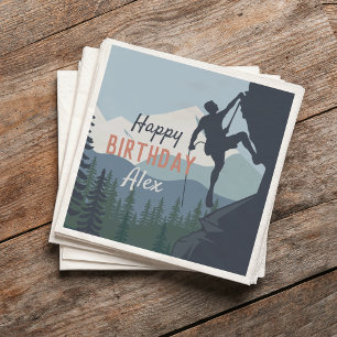 Personalised Rock Climbing Theme Happy Birthday Napkin
