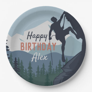 Personalised Rock Climbing Theme Happy Birthday Paper Plate