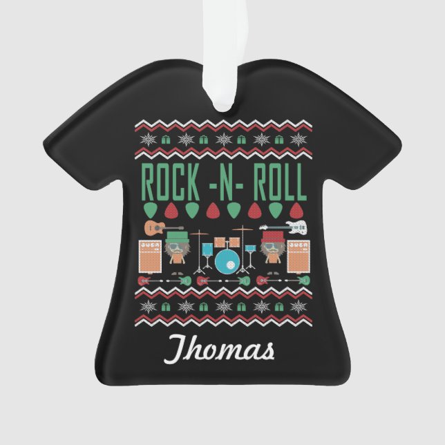 Personalised Rock-n-Roll Ugly Christmas Sweater Ornament (Front)