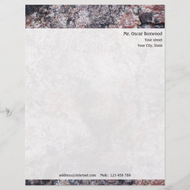 Personalised Rock Texture with Return Address Personalized Letterhead (Front)