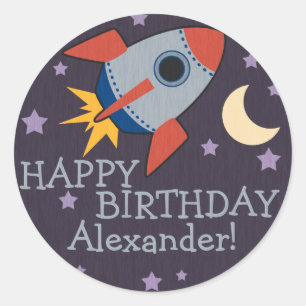Personalised Rocket Kids Birthday Stickers