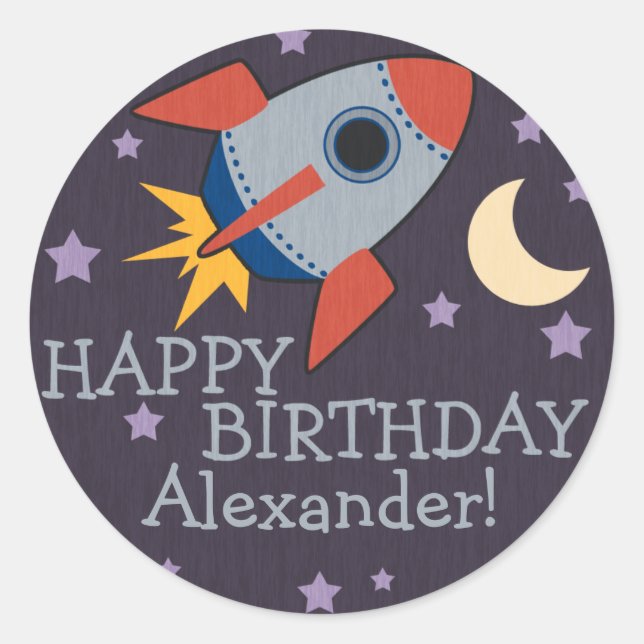Personalised Rocket Kids Birthday Stickers (Front)